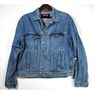 Wrangler Hero Denim Trucker Jacket Mens M Button Front 100% Cotton Vintage USA